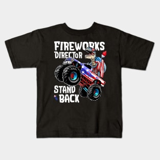 4th of July Fireworks Director T Rex Monster Truck Kids Boys Kids T-Shirt